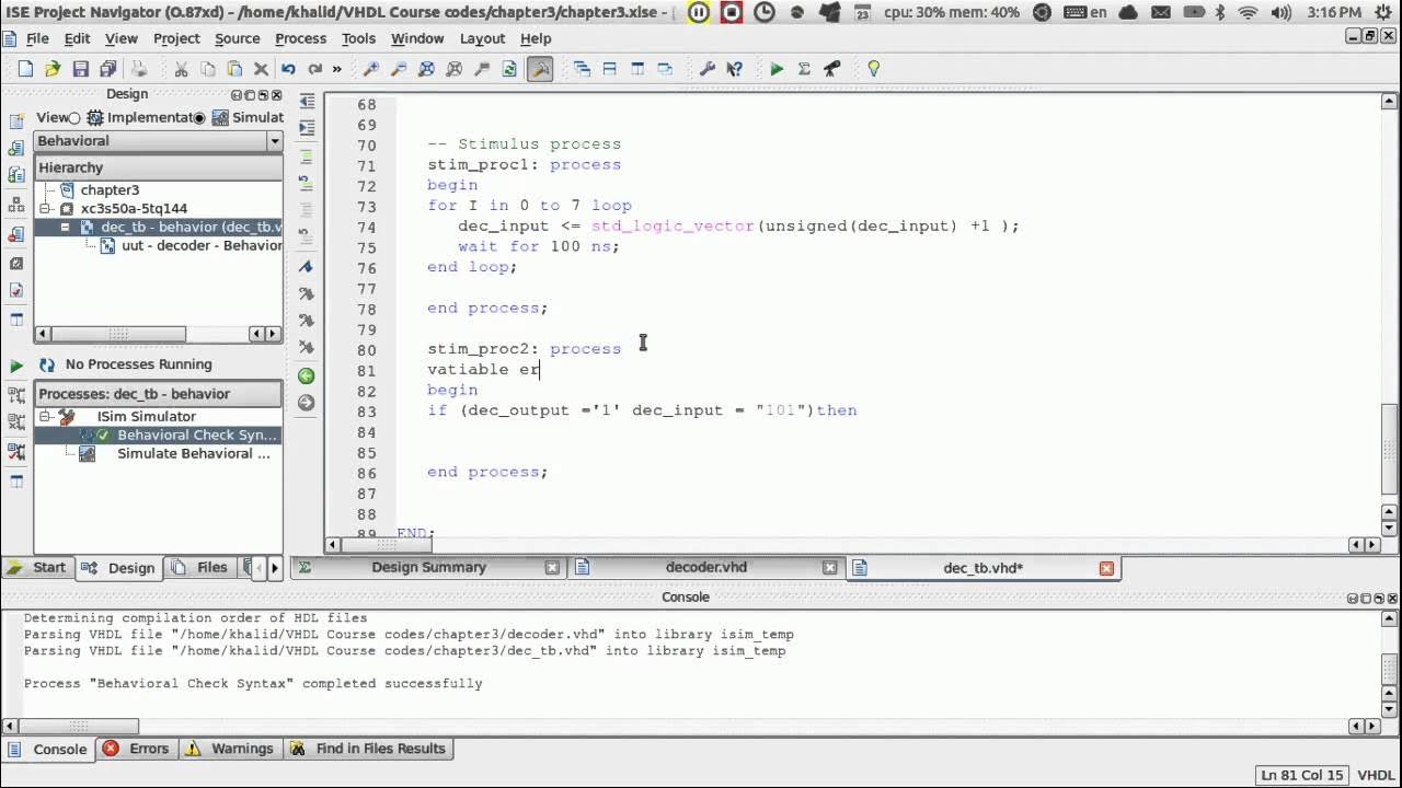 VHDL Course: session 7 (Chapter 4: Test benches) - YouTube