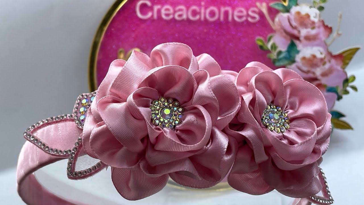 Diadema con 2 flores VIDEO No.1076  creaciones rosa isela