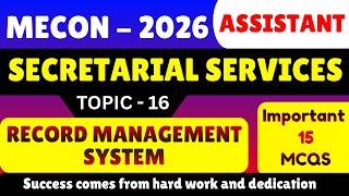 Record Management System MCQs | MECON 2026 Secretarial Services PDF | Assistant Secretary MCQs PDF