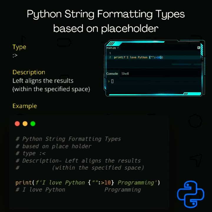 string formatting types based on placeholder | python tutorial | exp 1 ...