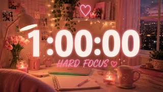 1 Hour Timer 💖 Hard Focus | Pink Aesthetic Study Room Ambience