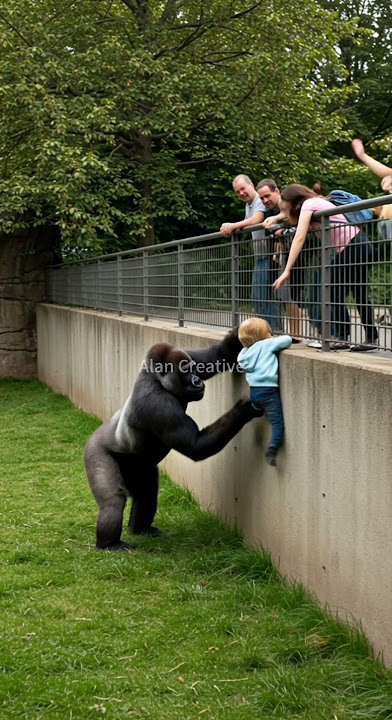 GORILLA'S HEARTWARMING RESCUE OF CHILD IN ZOO! #gorilla #zoo #rescue #animal 🦍