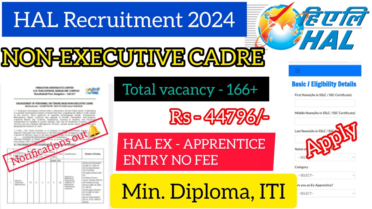 HAL Non Executive Cadre Recruitment 2024 Apply Online for 166 Posts HAL ...