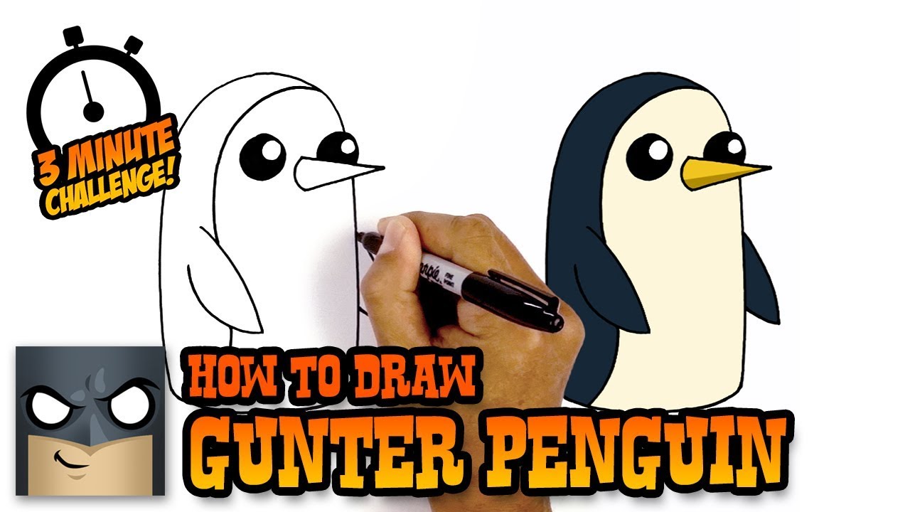 How To Draw Adventure Time Gunter Penguin 3 Minutes Challenge Youtube