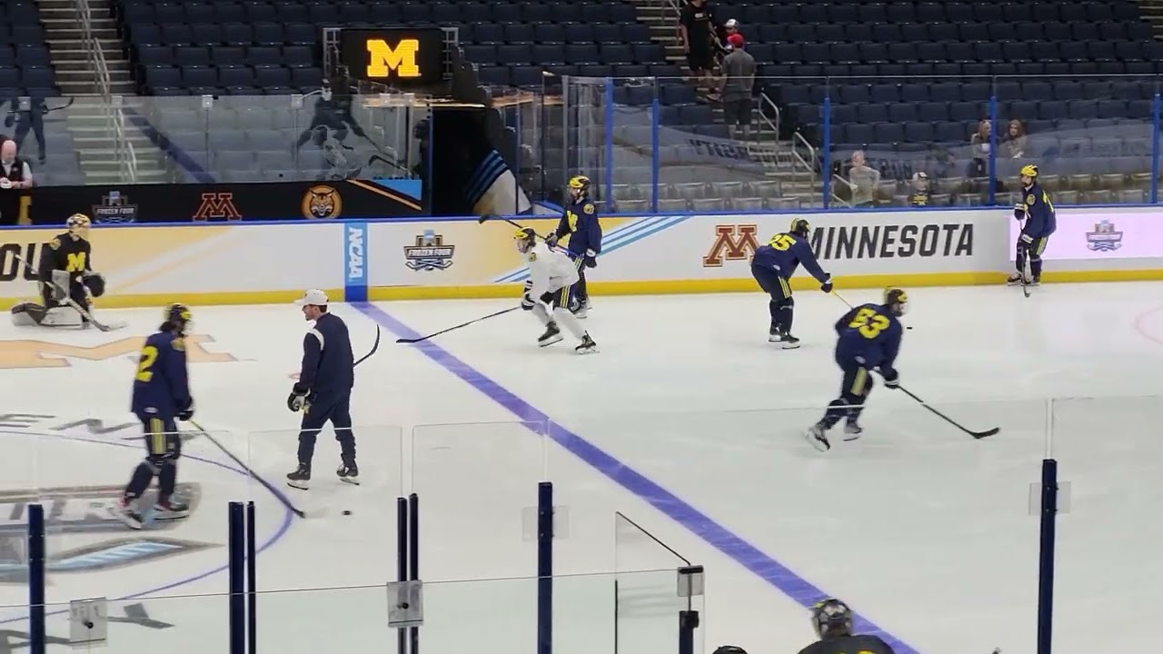 Michigan gets its practice started at the Frozen Four