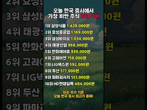 2025 오늘! 한국 주식 가장 비싼 TOP10🔥 | Most Expensive Korean Stocks Today #유튜브쇼츠 #shorts #주식 #주식초보