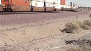 EB BNSF Z Train Passes Stopped EB BNSF Stack Train @ Daggett CA