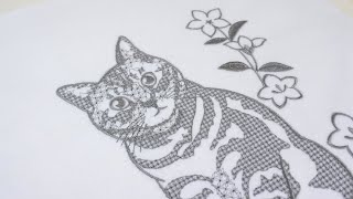 花咲く猫日傘｜アメリカンショートヘアの猫ちゃん刺繍