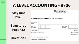 A Level Accounting May June 2026 Paper 32 9706/32 Question 1