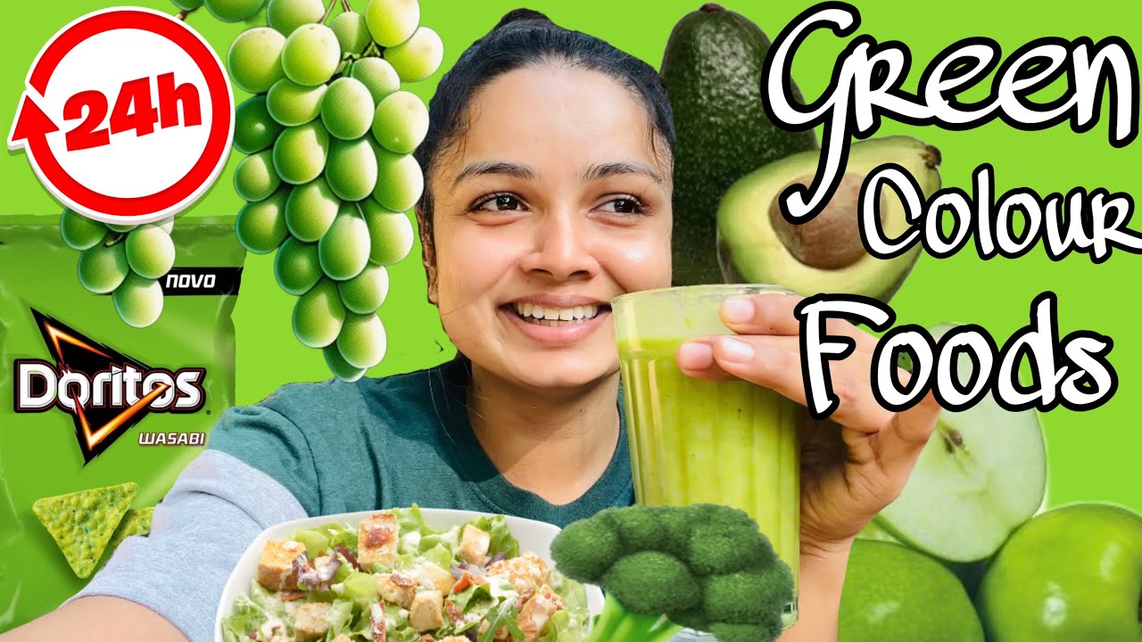 EATING ONLY GREEN COLOUR FOODS FOR 24 HOURS🫑🥬🥦 දවසම කොළ පාටින්