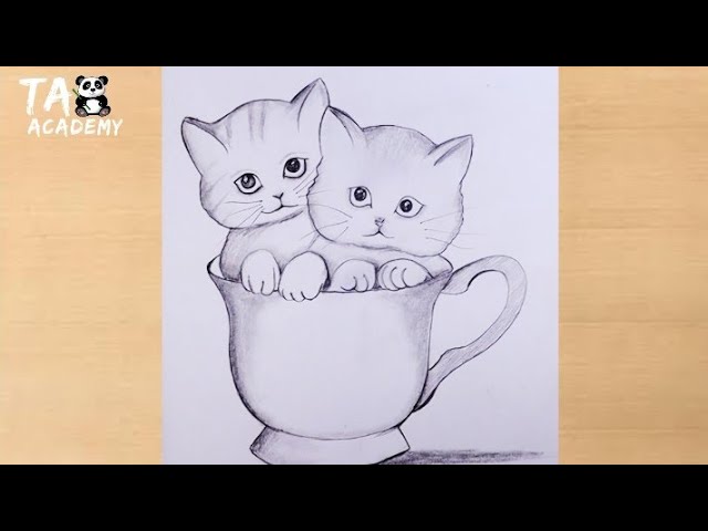 Cute Kittens Inside Cup Pencildrawing Scenery@Taposhiartsacademy - Youtube