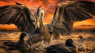 Grey Heron Attacks Coot at Lake! 😱🦅 Brutal Bird Fight | The Wild Farm