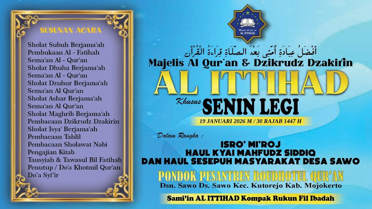 🔴LIVE-Majelis Al Qur'an&Dzikrudz Dzakirin AL ITTIHAD |SENIN LEGI| Haul KH. Mahfudz Siddiq|Mojokerto