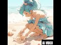 A girl who is near the sea are play with sand ai ai.