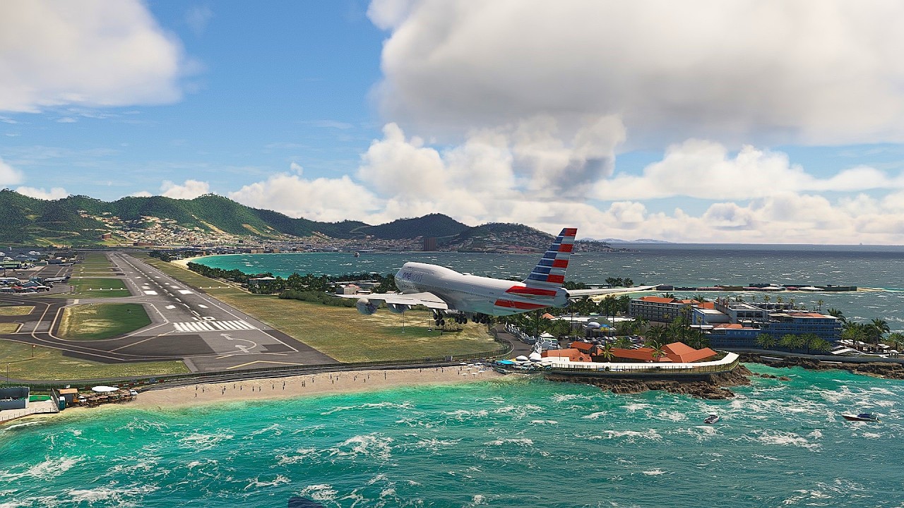 Dangerous flight B747 AMERICAN AIRLINES go around at ocean short runway eps 005