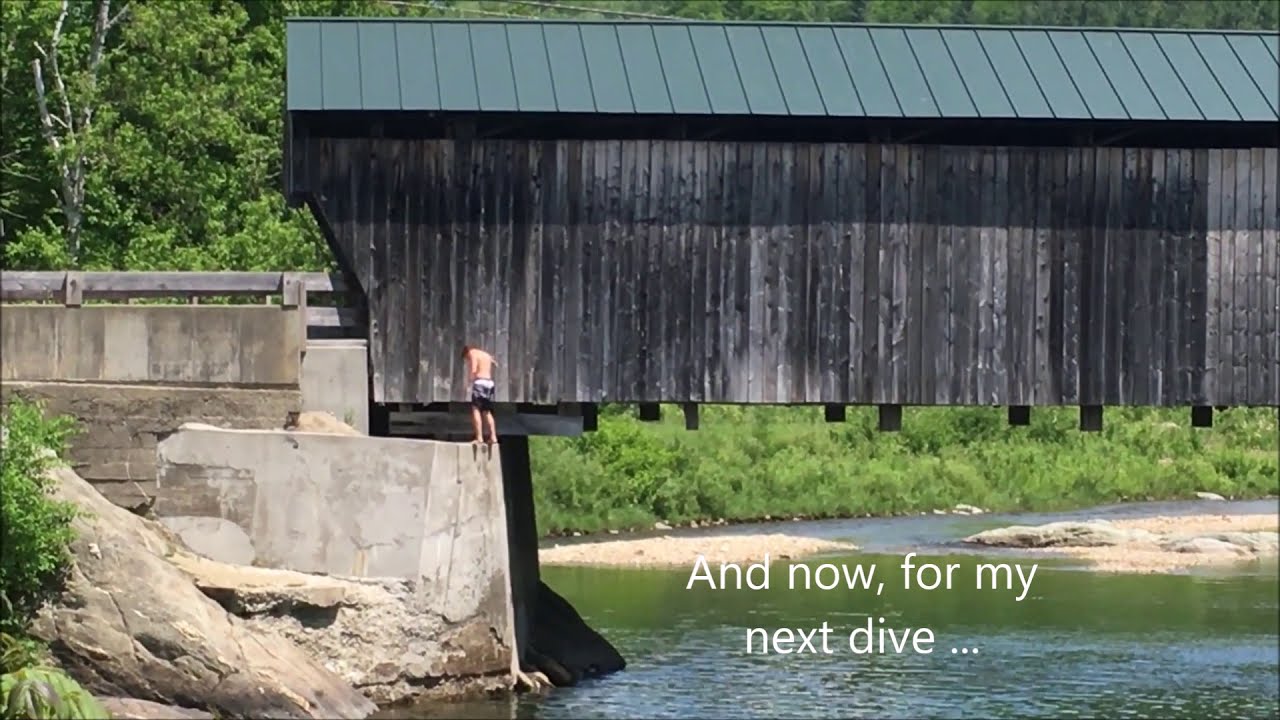 Kid jumping off covered bridge - YouTube