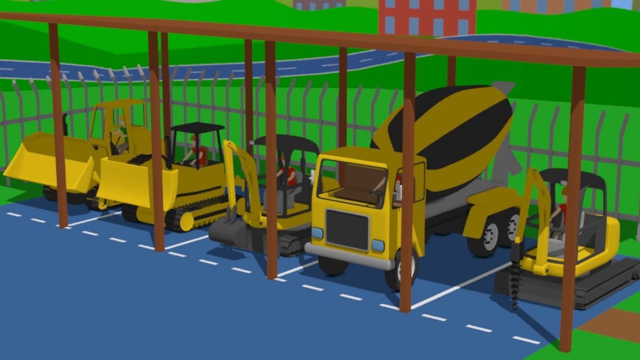 Road vehicles and Mini Excavator, Bulldozer and Truck -Construction of the Workshop Street Vehicles