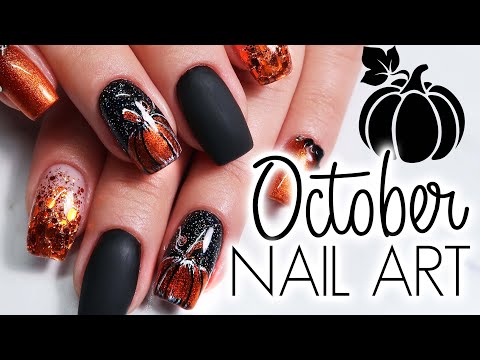Pumpkin Nail Art | Black and Orange October Nails! | Watch Me Work Gel Nail Art
