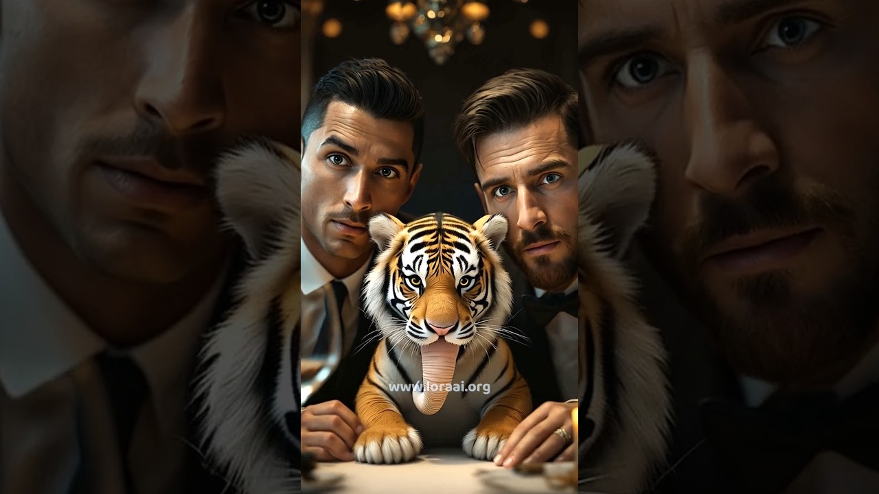 AI Ronaldo & Messi Playing with Tiny Elephant & Tiger Hybrid 🐅🐘⚽
