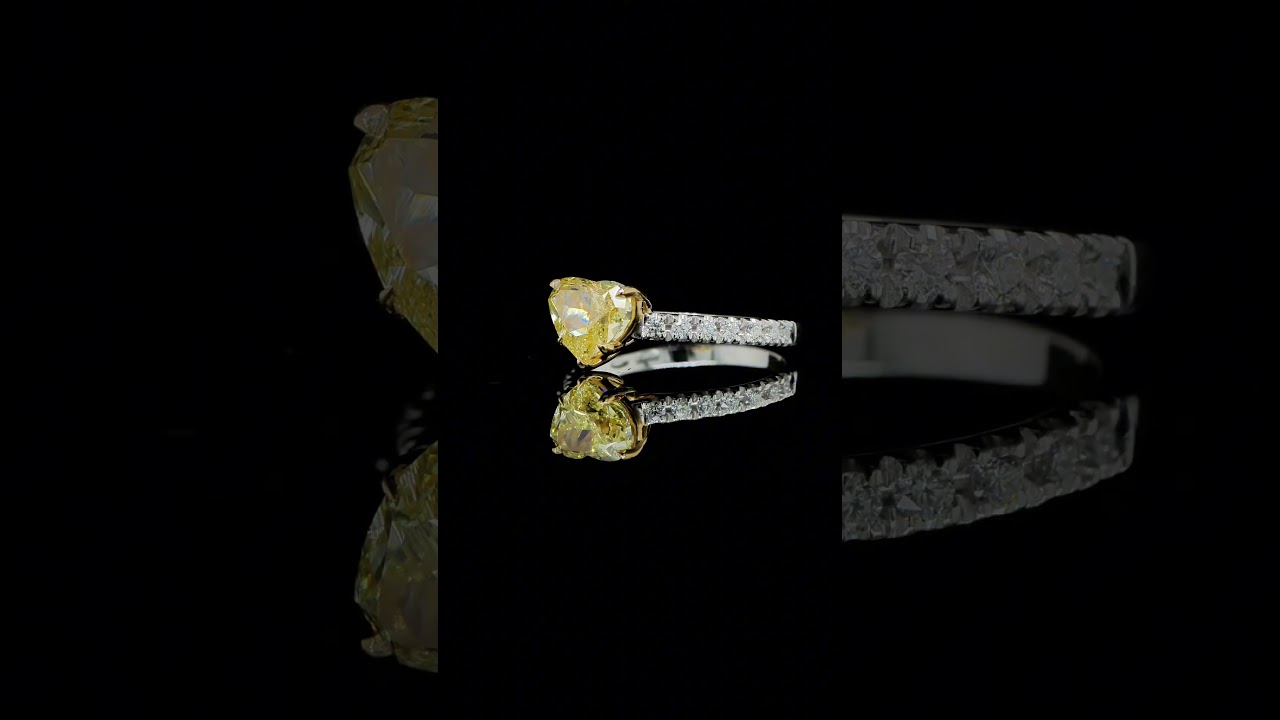 Fancy Yellow Heart Diamond Ring In 18K White And Yellow Gold - Orogem Jewelers