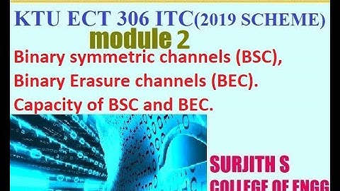 KTU EC 306 ITC 2019 Capacity of Binary symmetric channels (BSC), Binary Erasure channels (BEC)