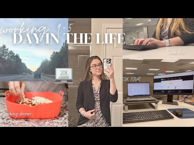 Day in the Life Working a 9-5 Office Job *realistic* | corporate work vlog, morning routine, cooking class=