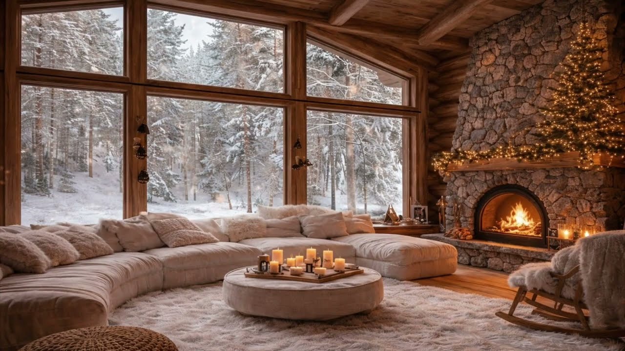 Cozy Winter Cabin Ambience ❄️ Fireplace Sounds & Snowy Forest View (Relax, Study, Sleep)