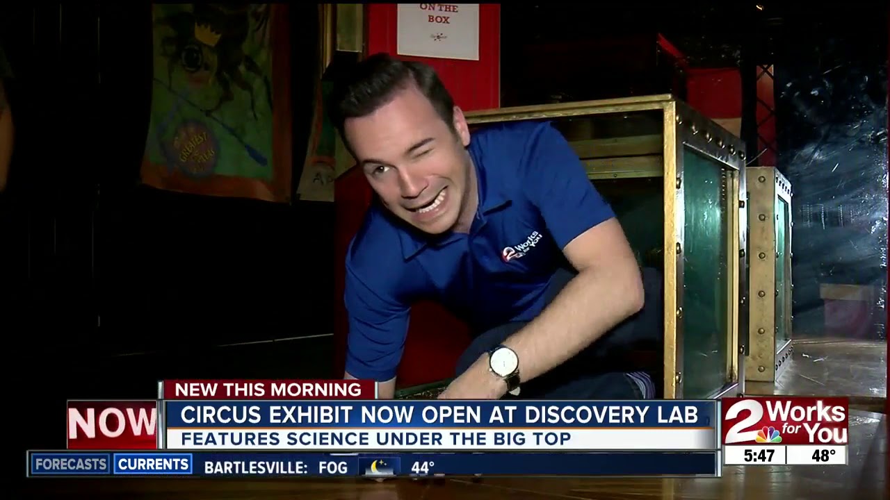 Travis tries out Discovery Lab's new hands-on circus exhibit