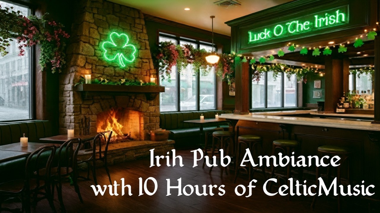 Irish Pub Ambience with Crackling Fireplace 🍻 Celtic Music for Relaxing & Study