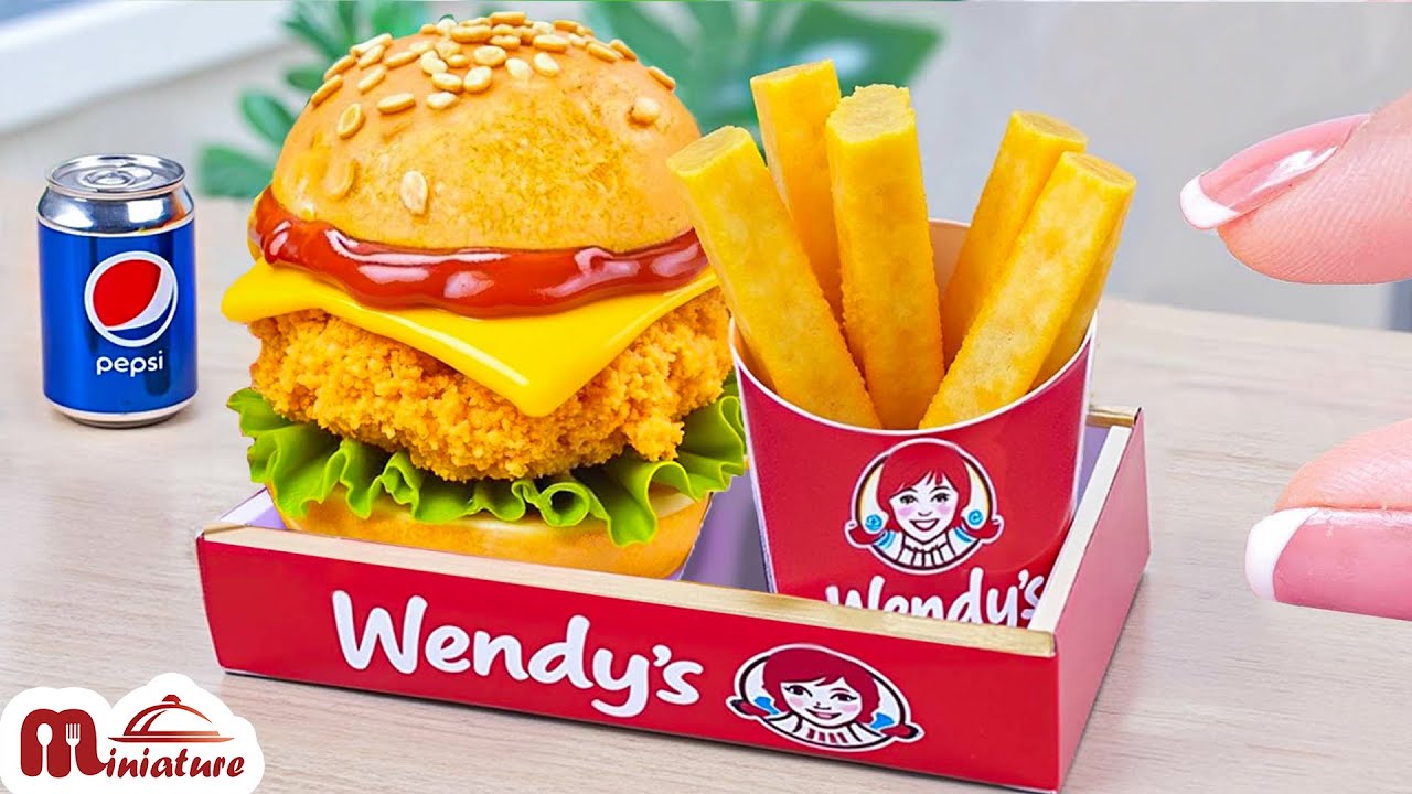 🍔 Satisfying Mini Wendy’s Spicy Chicken Sandwich & Fries Recipe | ASMR Cooking Mini Food