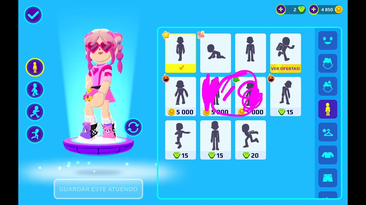 Como ponerse actividad i corer saltar caminar en pkxd