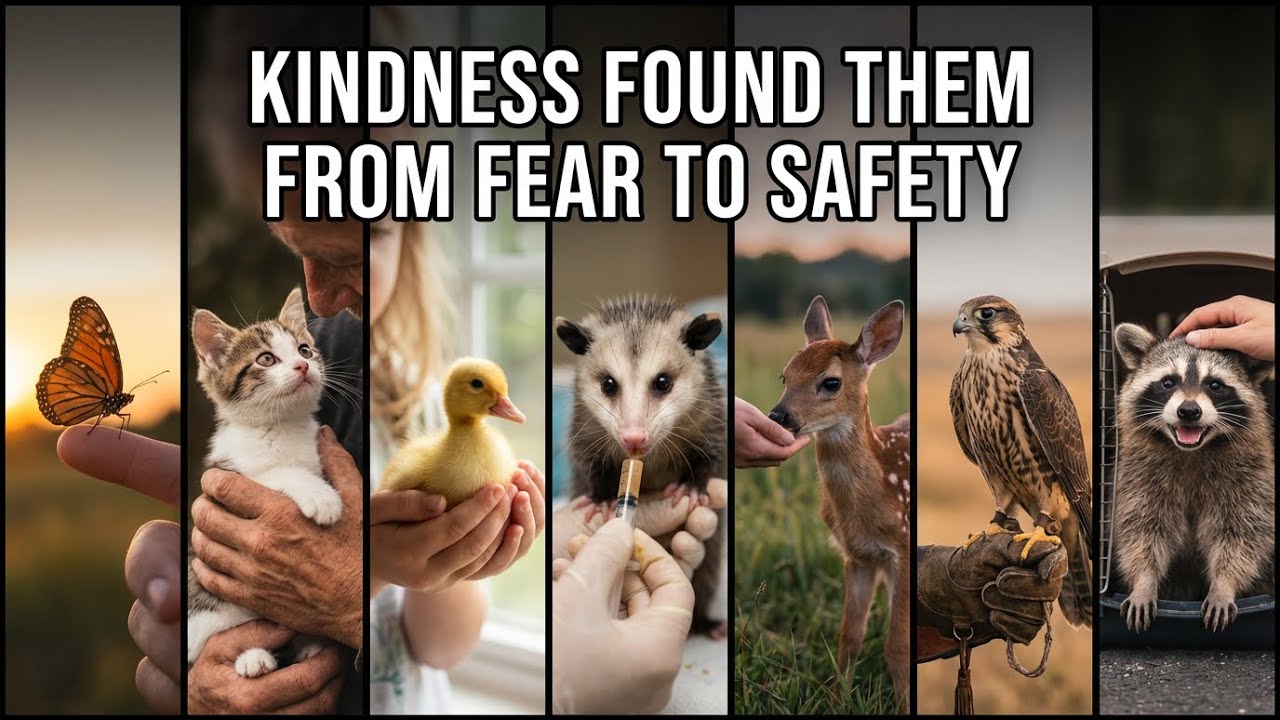 🦋 BUTTERFLY 🐱 KITTEN 🦆 DUCK 🦡 OPOSSUM 🦌 FAWN 🦅 FALCON 🦝 RACCOON. THESE ANIMALS HAD NO ONE LEFT