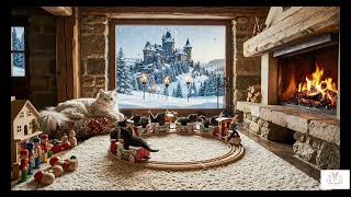 Winter Palace Fireplace Ambience | Cats, Snowfall & Toy Train screenshot 4