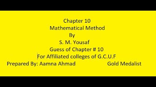 Full Mathematical Method ||| S. M. Yousaf ||| Guess/ Important questions of Ch 10 News
