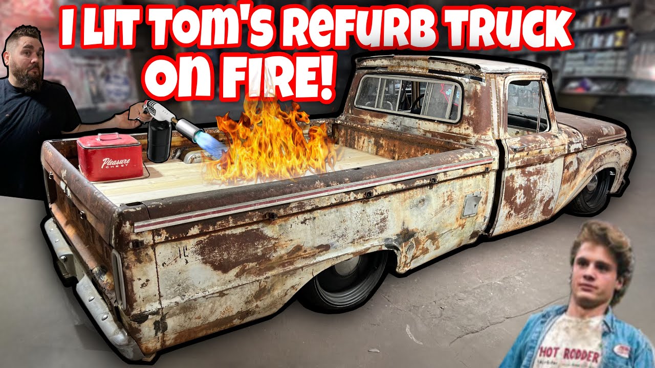 FINISHING TOM’s REFURB F-SCALADE BY SETTING IT ON FIRE! BUDGET CHASSIS SWAP HOT RAT ROD!