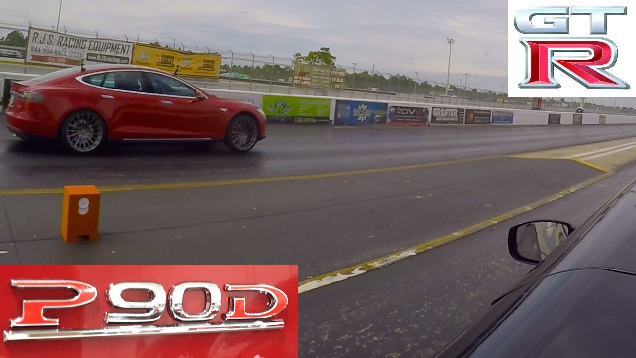 Tesla Model S P90D Ludicrous vs 2013 Nissan GT-R 1/4 Mile Drag Racing ...