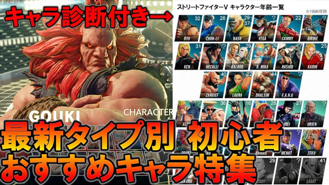 スト5ae 19年最新キャラ診断 タイプ別初心者にもおすすめキャラ一覧 ストリートファイター キャラ選び 全編 Youtube