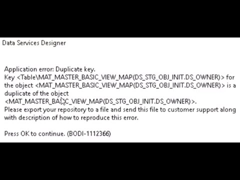 Data Services Designer Application error: Duplicate key. BODI-1112366