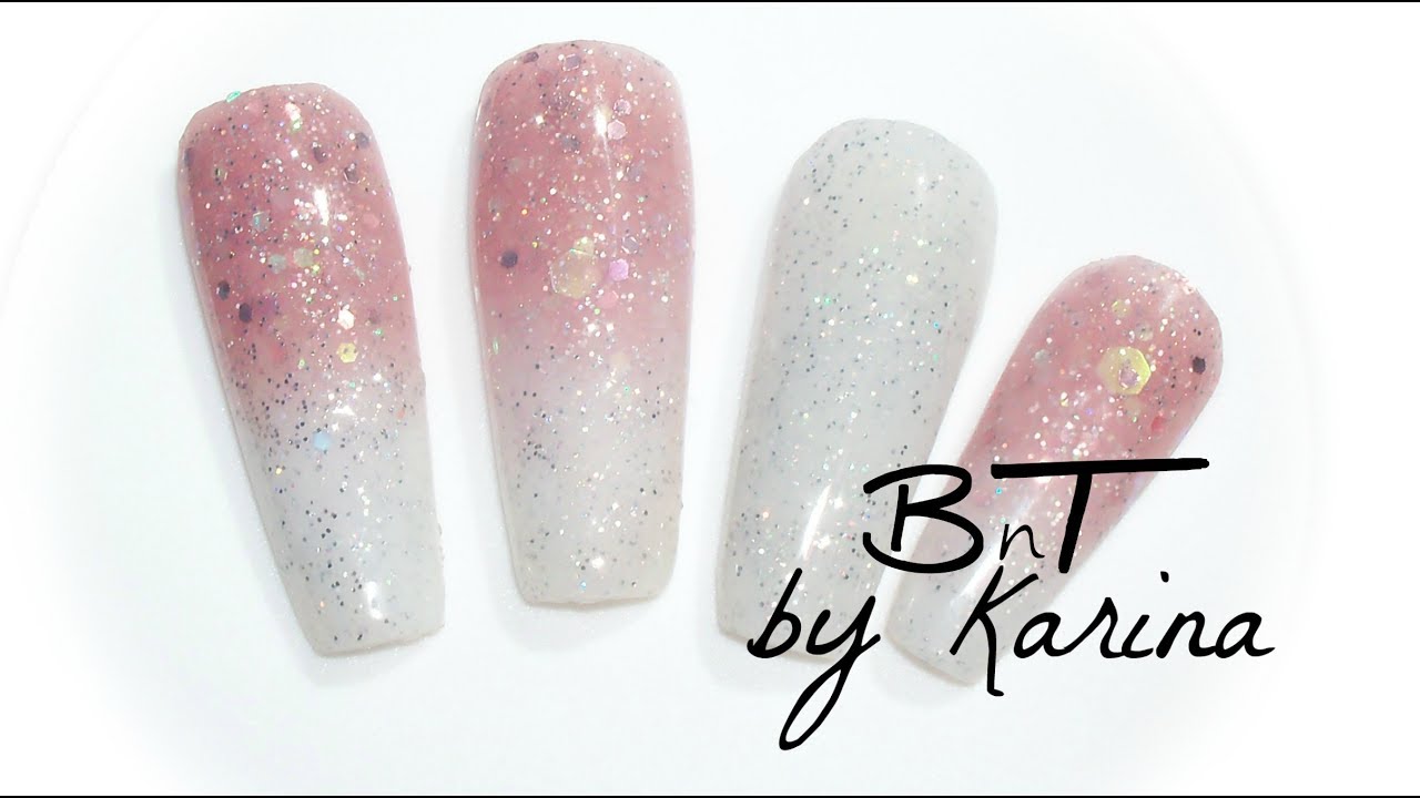 French Fade Ombre French Baby Boomer Ballerina Acrylic Nails With A Sparkle E066 Youtube