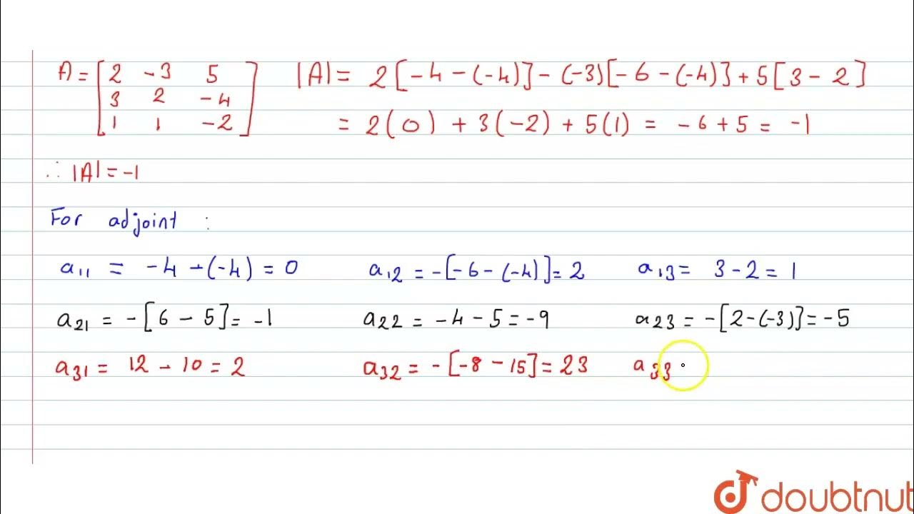 If A=[(2,-3,5),(3,2,-4),(1,1,-2)] find A^(-1). Use it to solve the