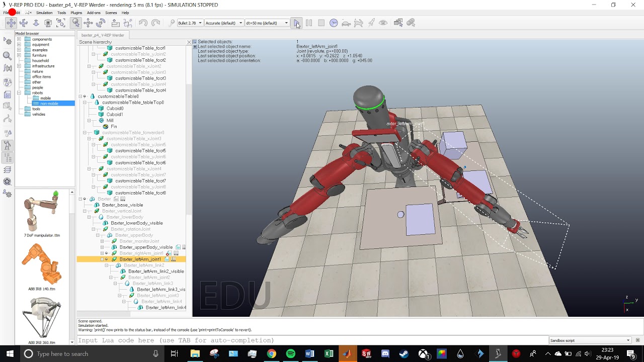 Using Baxter with Forward Kinematics in VREP - YouTube