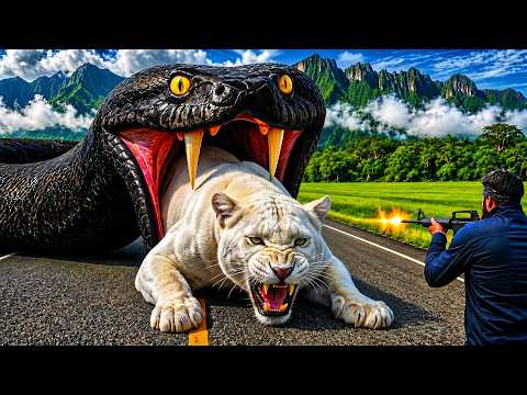 Hero and brave man saves the life of panther from Giant snake. thumbnail