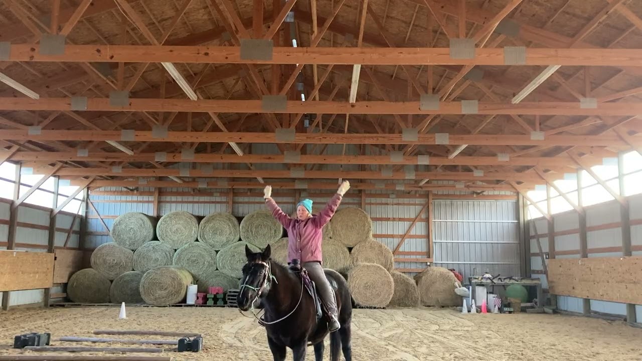 Mount and Stretch As Horse Calmly Stands Still