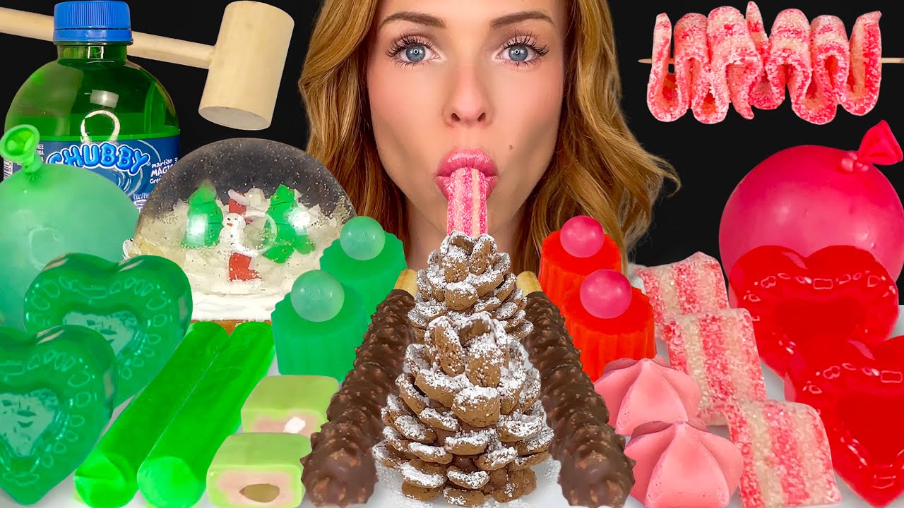 ASMR MUKBANG, Christmas Food, Pinecone Cookie, Snow Globe, Chocolate Covered Pretzels Dessert 먹방