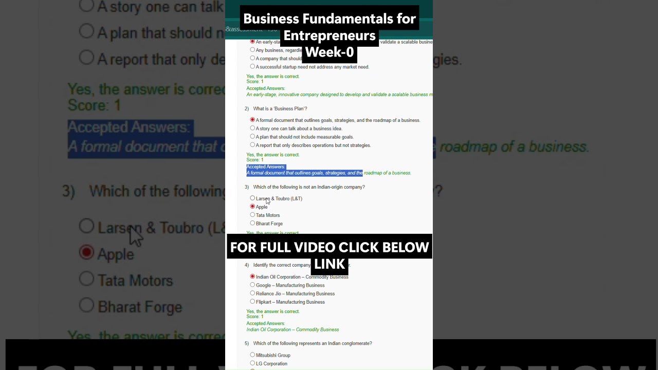 NPTEL Business Fundamentals for Entrepreneurs Week 0 Assignment Answers | noc26-mg11