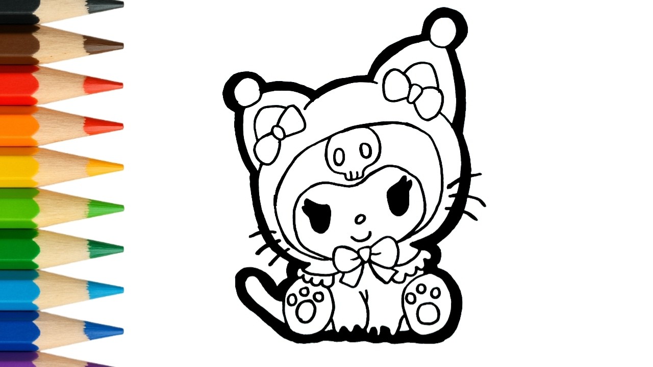 Cara Menggambar & Mewarnai Kuromi dengan Kostum Imut 🖤🎀 | Mudah untuk Anak!