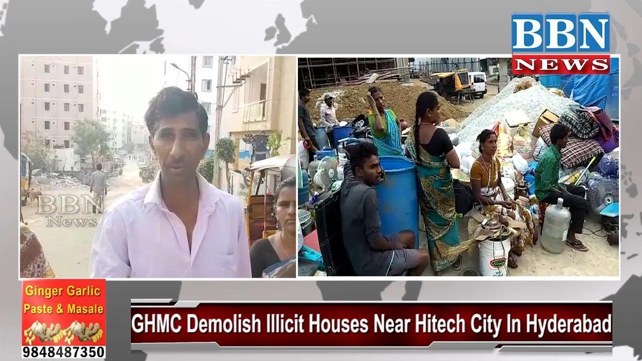 GHMC Officials Whip on Illegal Huts At Patrika Nagar | Hitech City |  Hyderabad | BBN NEWS