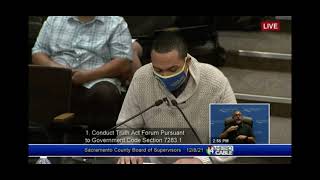 Duke Cooney Speaking at the Dec 8 Sacramento Board of Supervisors meeting.