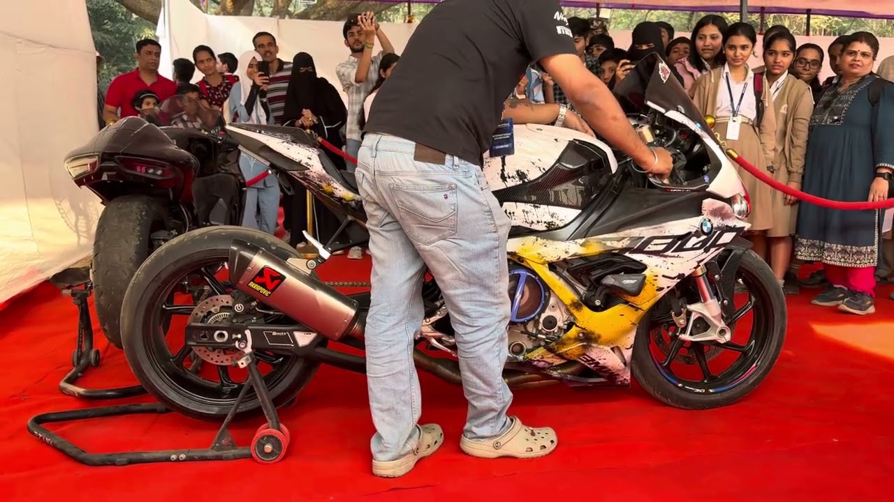 BMW S1000rr with akrapovic exhaust at IIT TECFEST POWAI 2024