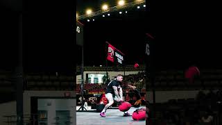 Strongman smashes bag throw